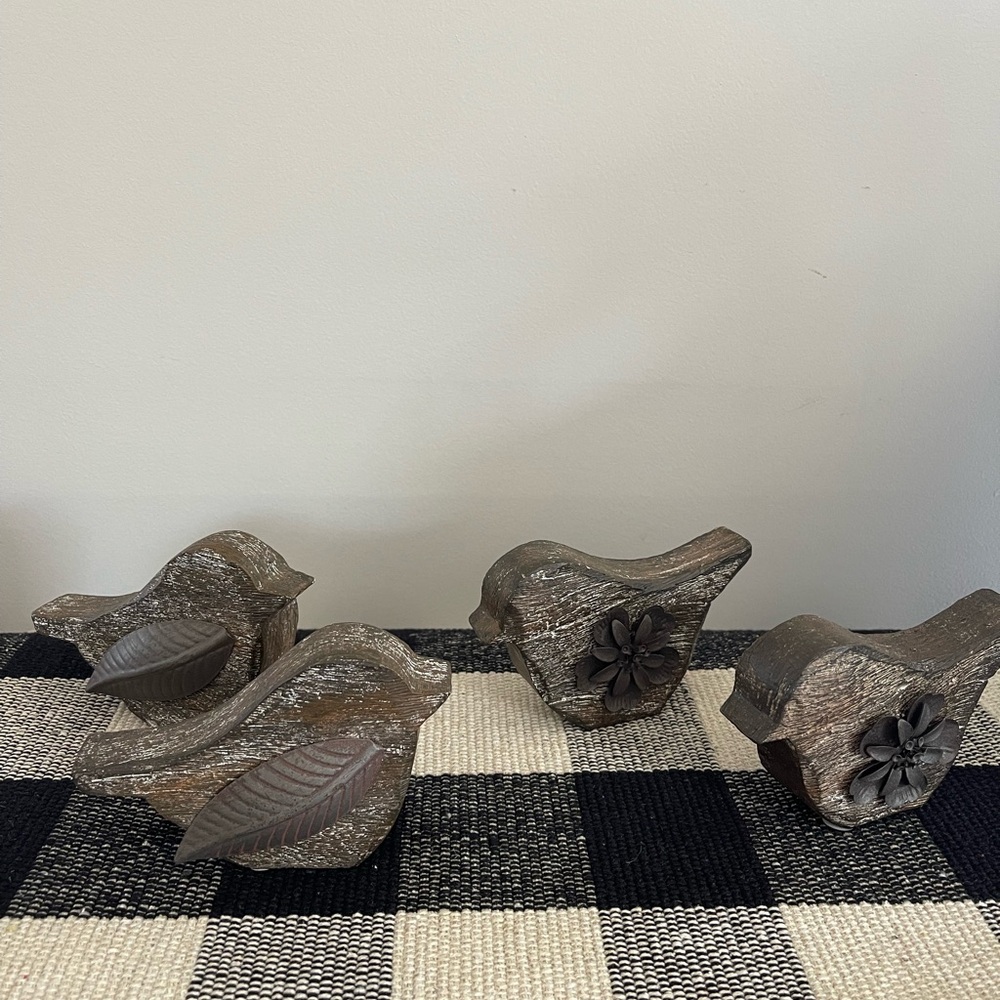 4 - Rustic Wooden Birds with Metal Accent Details